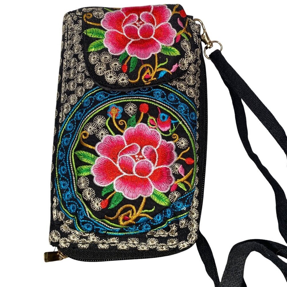 Embroidered Floral Crossbody Wallet With Strap boho festival hippie